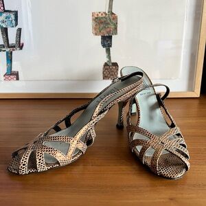 Cynthia Rowley for Geist NYC gold snakeskin print strappy sandal heels sz 9.5